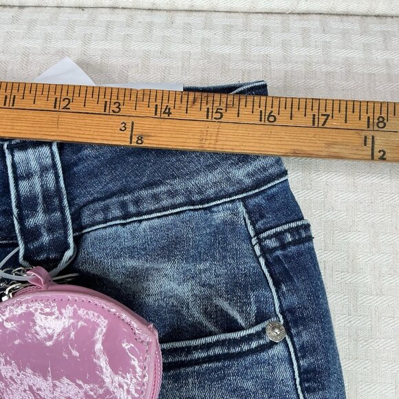 Love Soho Jeans Women’s Size 15 High Rise Flare Blue Denim Stretch - Picture 8 of 14